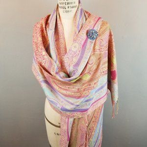 Colorful Rainbow Woven Women's Scarf / Wrap with Fringe 20 1/2" x 80" * NEW